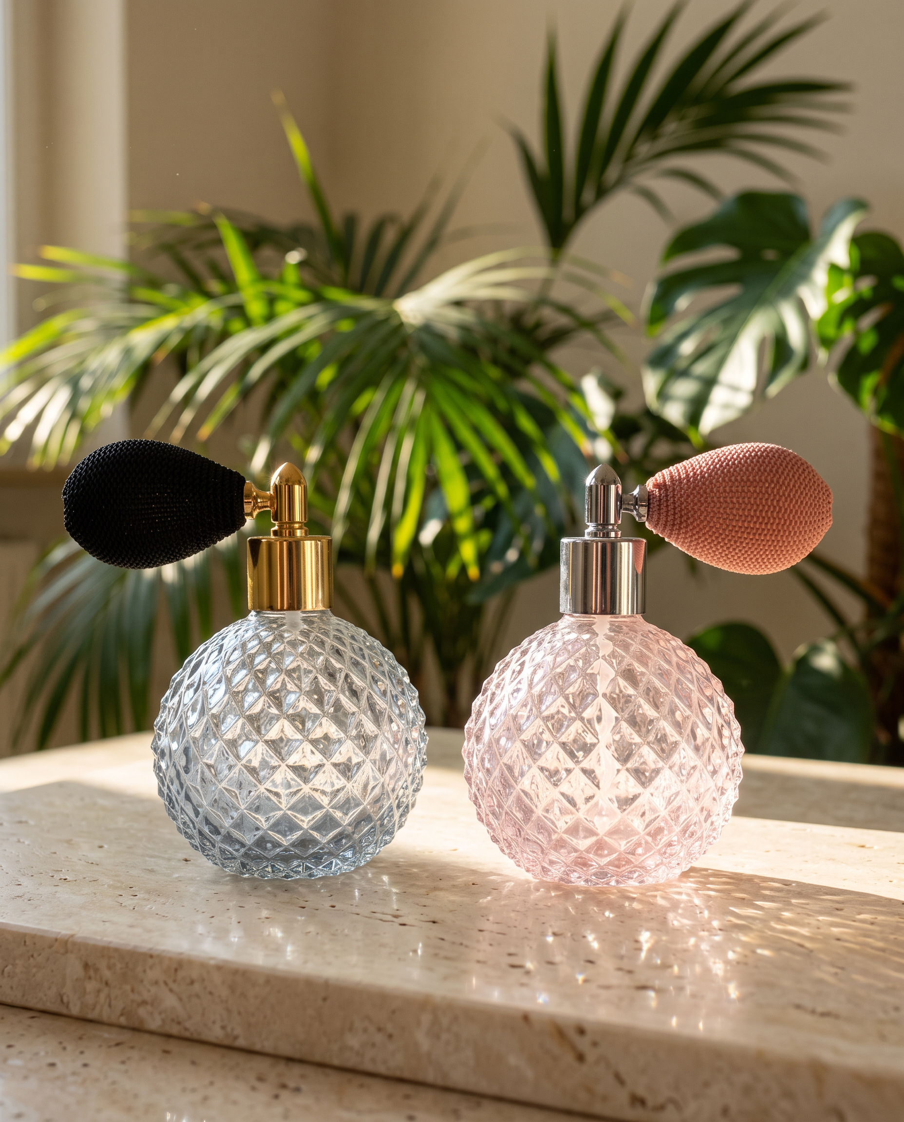 FRENCH VINTAGE CHIC - Edle Zerstäuber-Flasche mit Ballon-Pumpe in Kristallglas