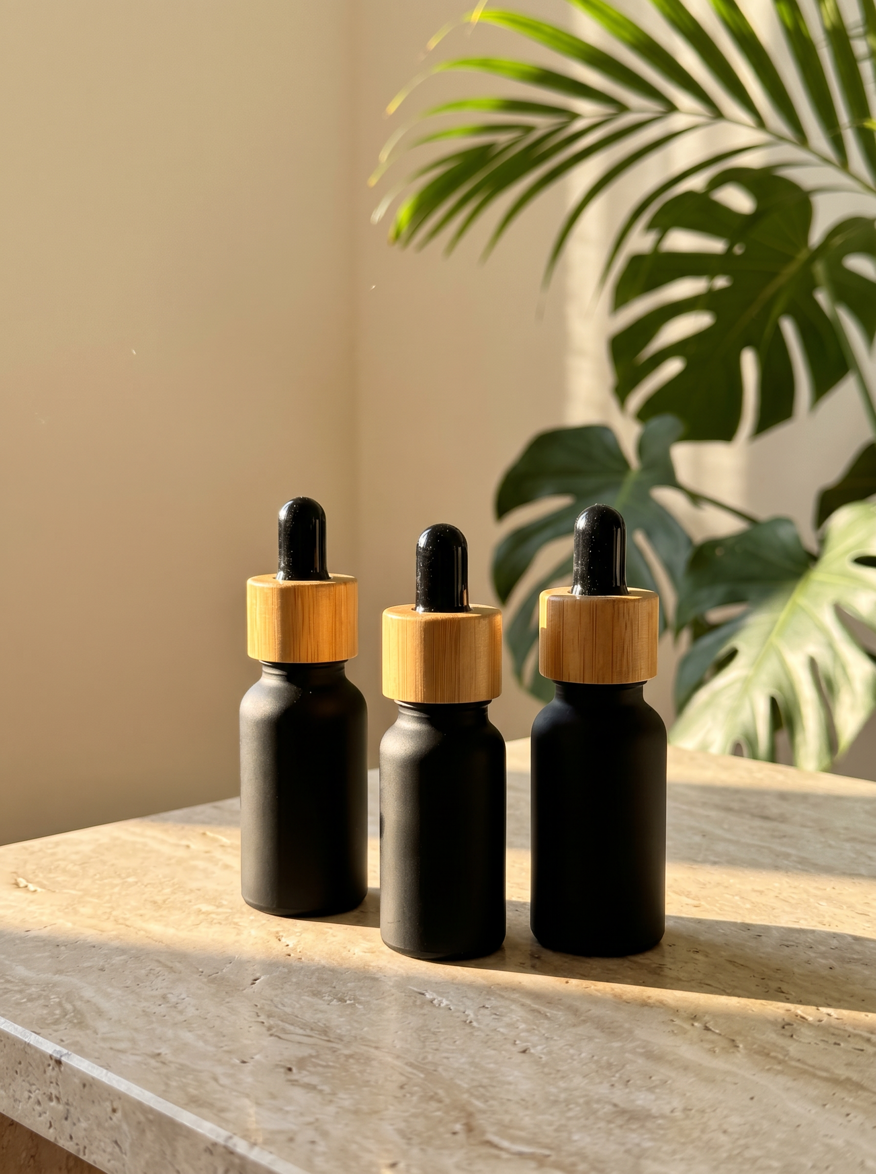 Pipettenflasche – Matt Schwarz mit Bambus-Tropfer 10ml oder 5ml