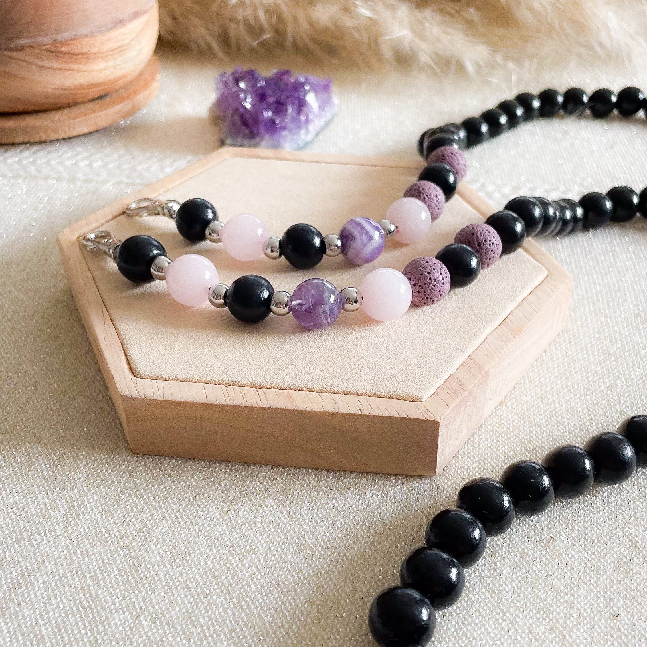 Diffuser Handykette  Amethyst I Rosenquarz I Lavastein - handmade