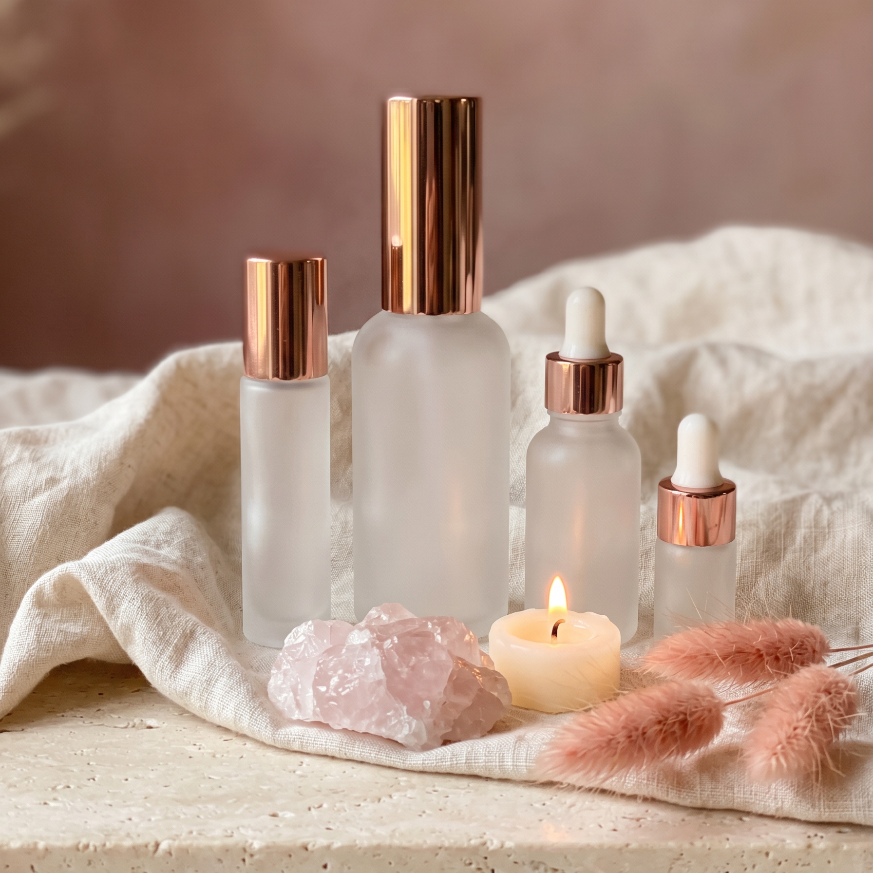 GOLDEN ROSE Set — Frosted Glass Flaschen mit Roségold für Deine Rituale