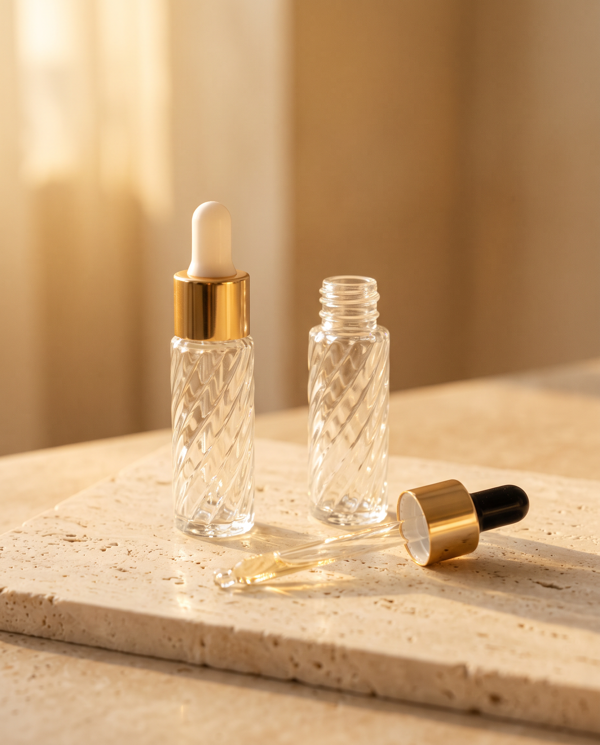 Pipettenflasche 10 ml | Reliefglas mit Goldring