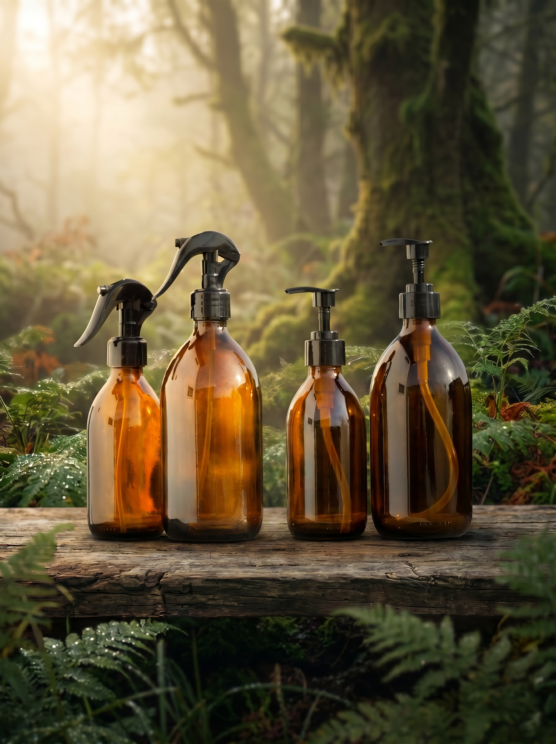 Braunglas-Flasche — 100, 250 oder 500 ml mit Spray- oder Pumpaufsatz